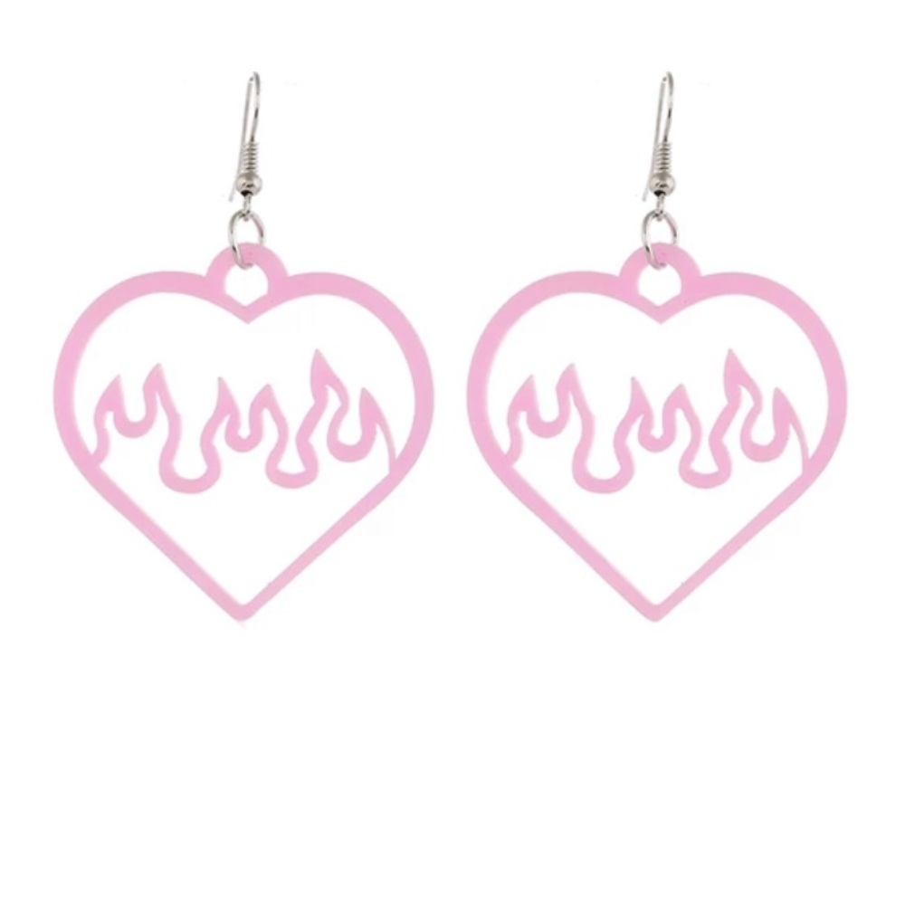 Pink Acrylic Flame Hearts Dangle Earrings 💖